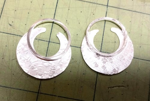 Judy Larson's Disc Cutter Earrings Remodel - , Metalwork, Cutting, Cutting Tool, Cutters, Filing, Finishing, Butane Torch, Soldering, Solder,  they can be formed into any shape.
